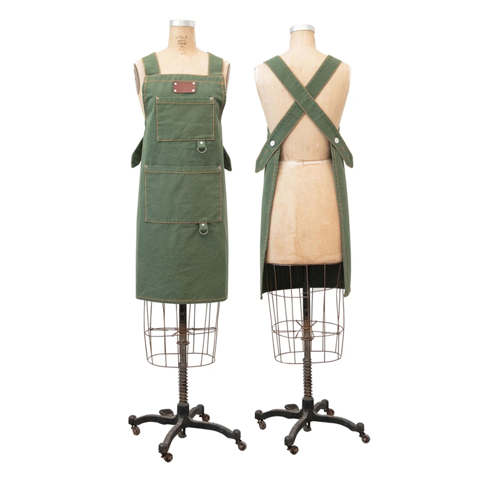 Cross Back Apron with Pockets and Rivets on a white background at Addison West