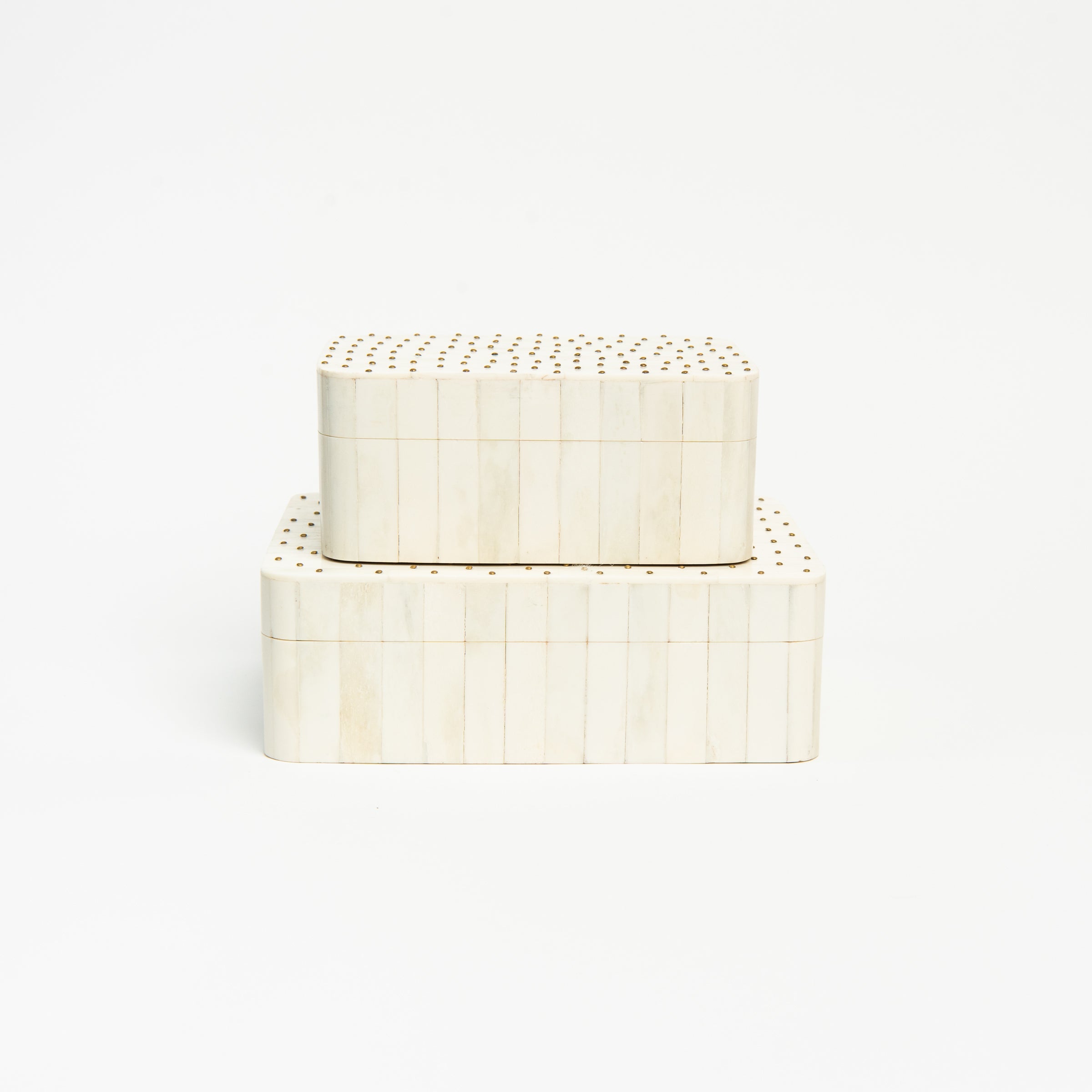 Studded Bone & Brass Box, Set of 2 on a white background at Addison West