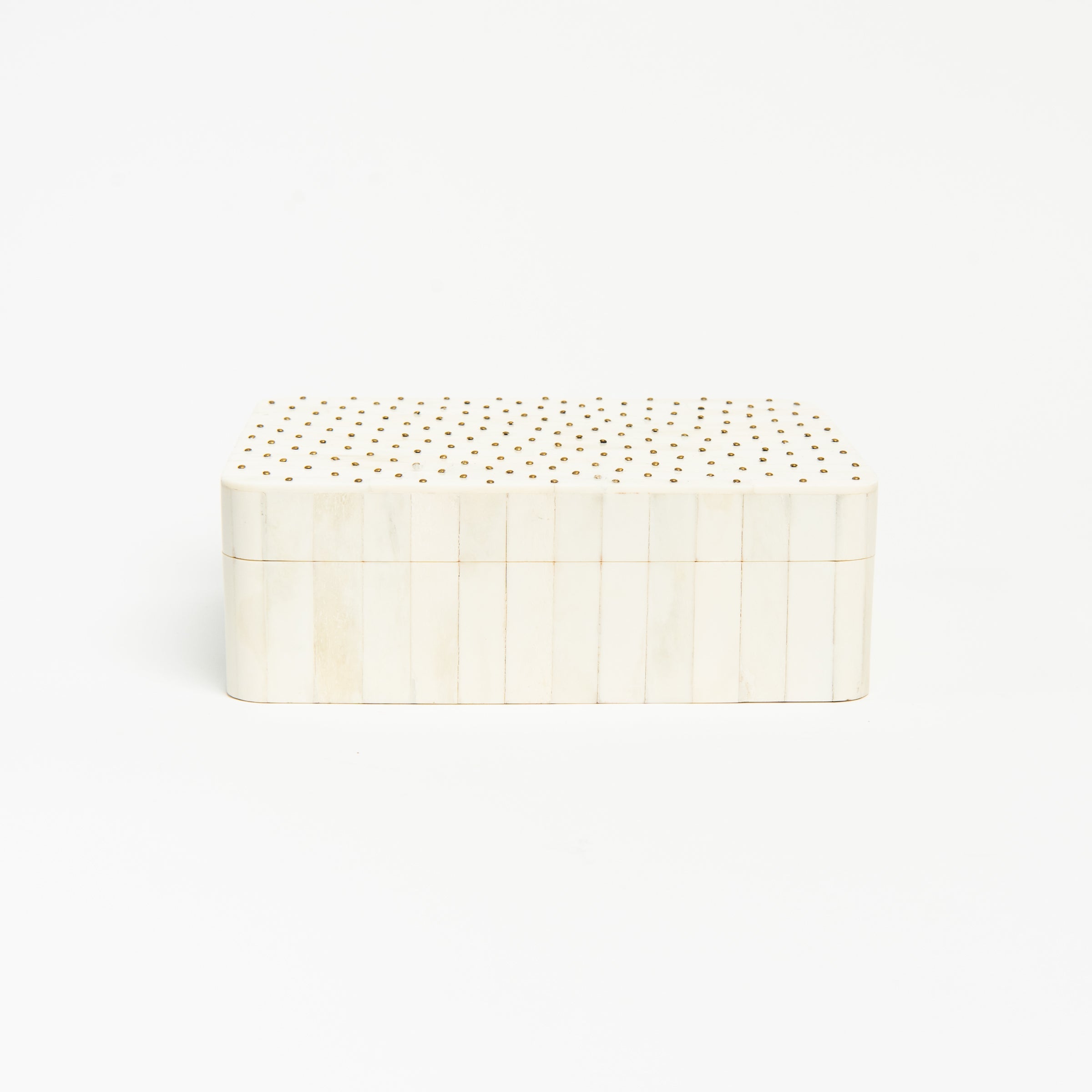 Studded Bone & Brass Box, Set of 2 on a white background at Addison West