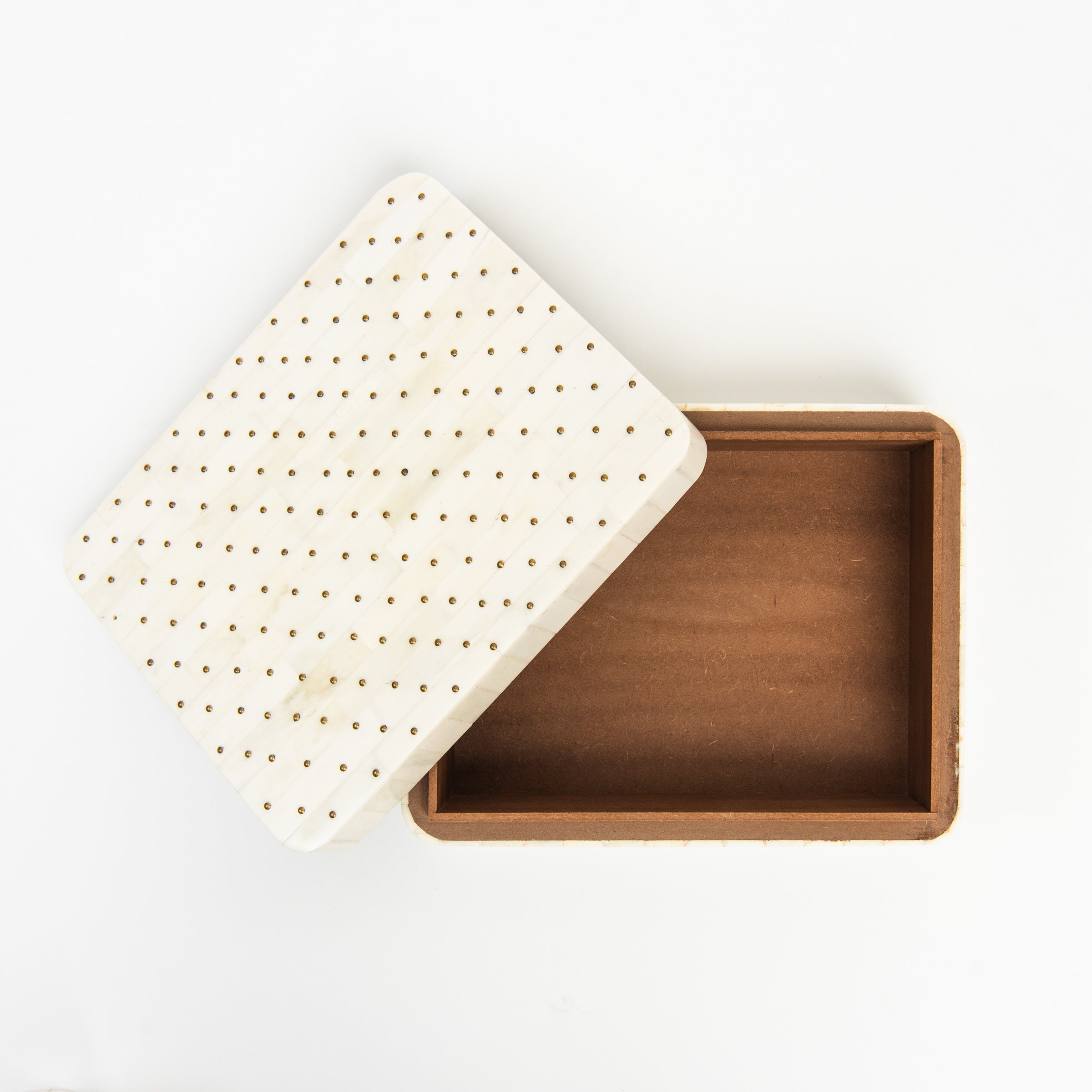Top of Studded Bone & Brass Box, Set of 2 on a white background at Addison West