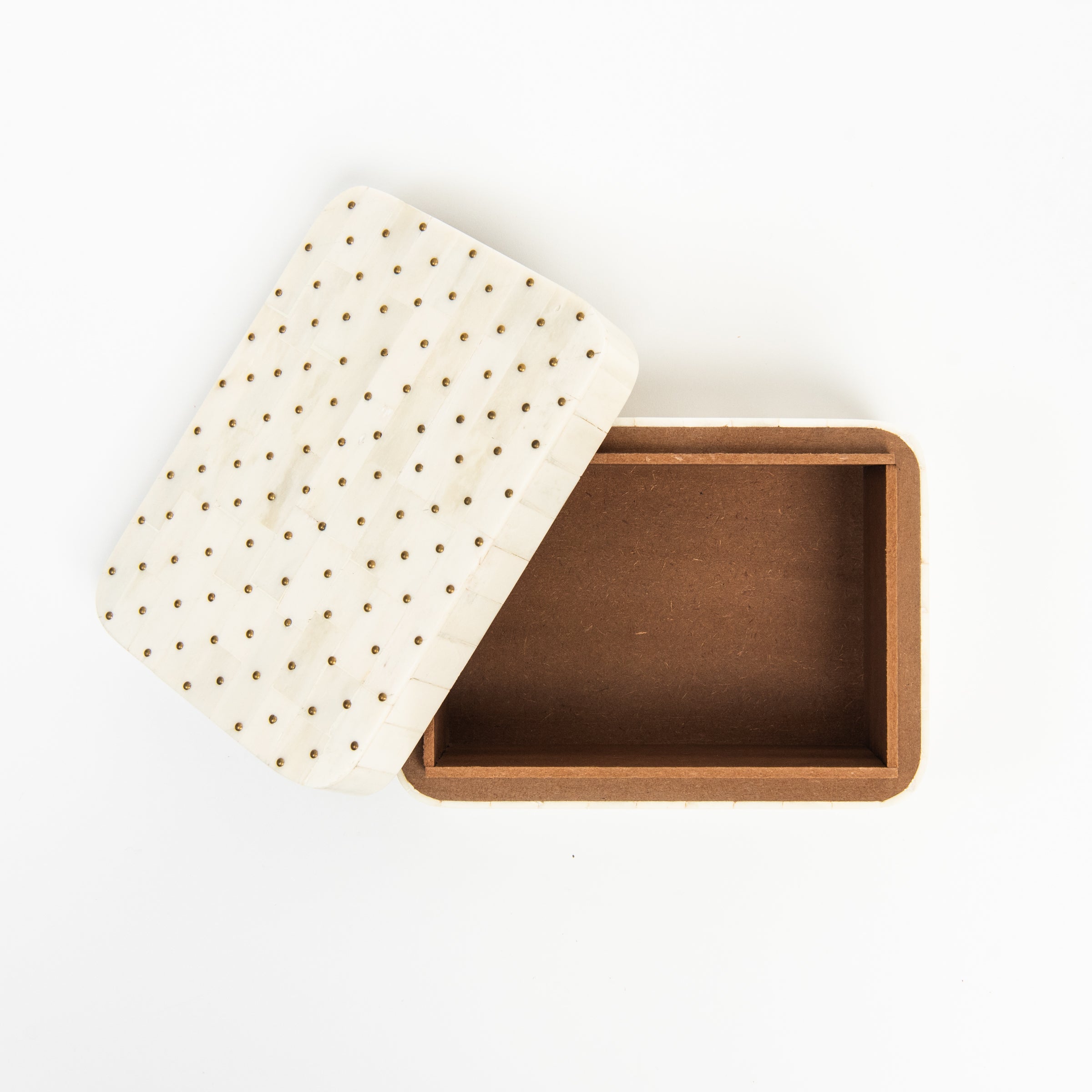 Top of Studded Bone & Brass Box, Set of 2 on a white background at Addison West