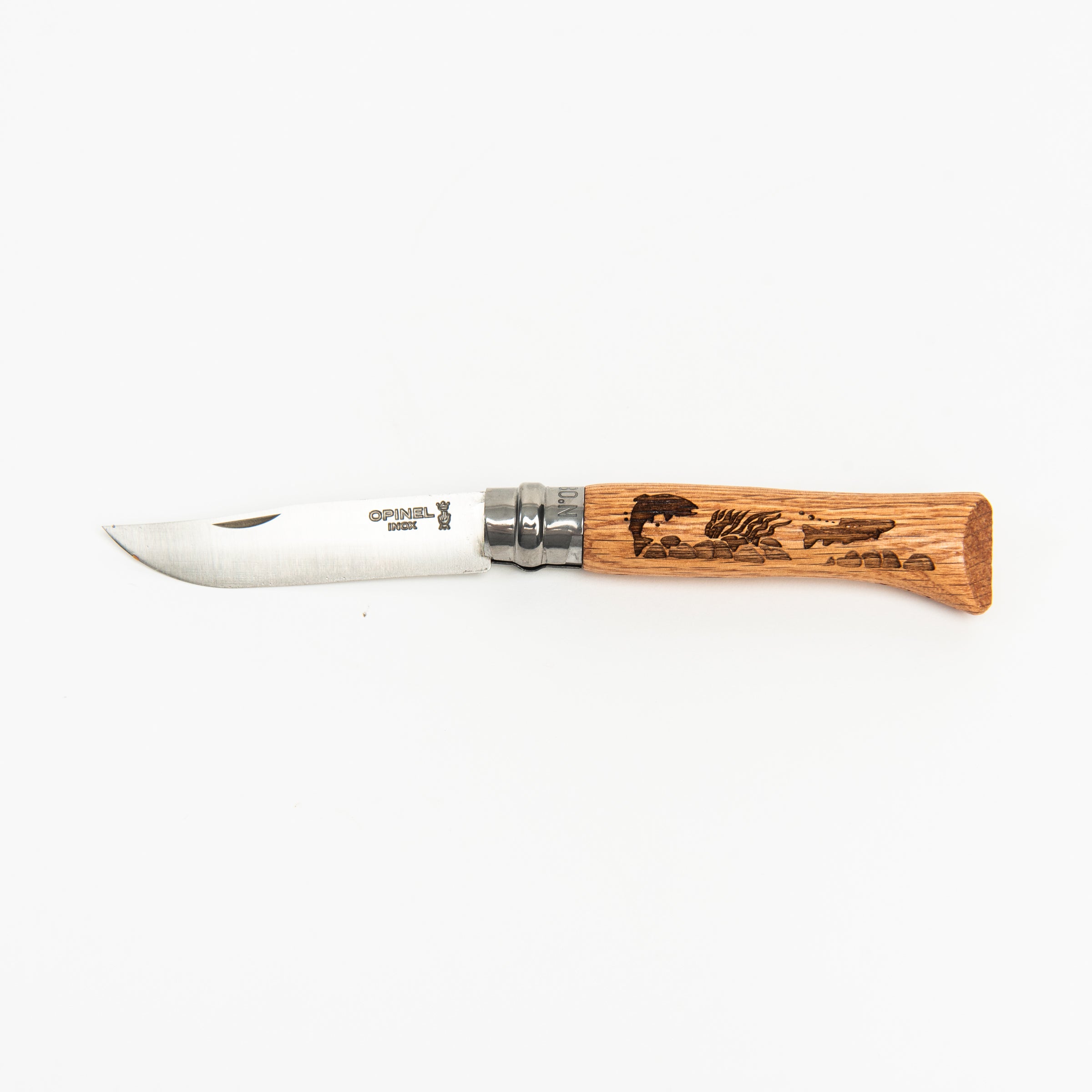 Opinel No. 08 Trout Stainless Steel Folding Knives on a white background at Addison West