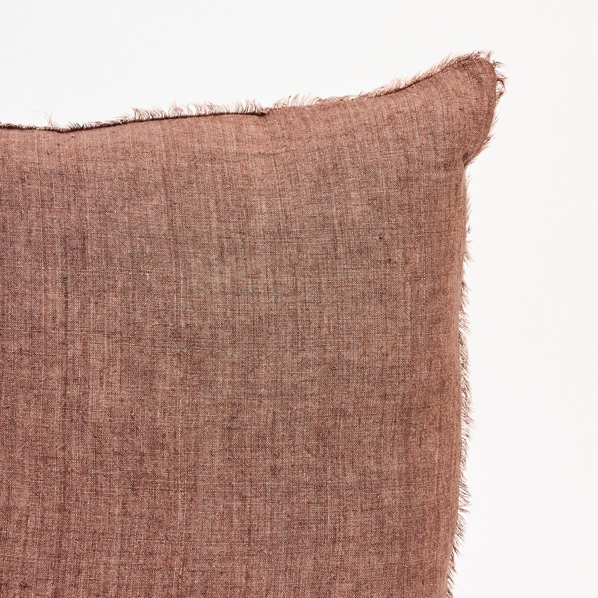 Lina Linen 20" Square Pillow in Mocha on a white background at Addison West
