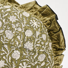 Vine Block Print Pillow with Ruffled Edge on a white background at Addison West