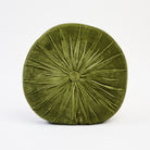 Velvet Tuft Round Cushion in Moss on a white background at Addison West