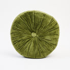 Velvet Tuft Round Cushion in Moss on a white background at Addison West