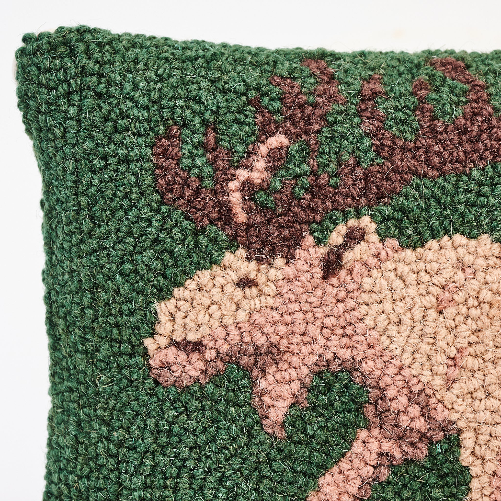 Moose Hand Hooked Pillow on a white background at Addison West