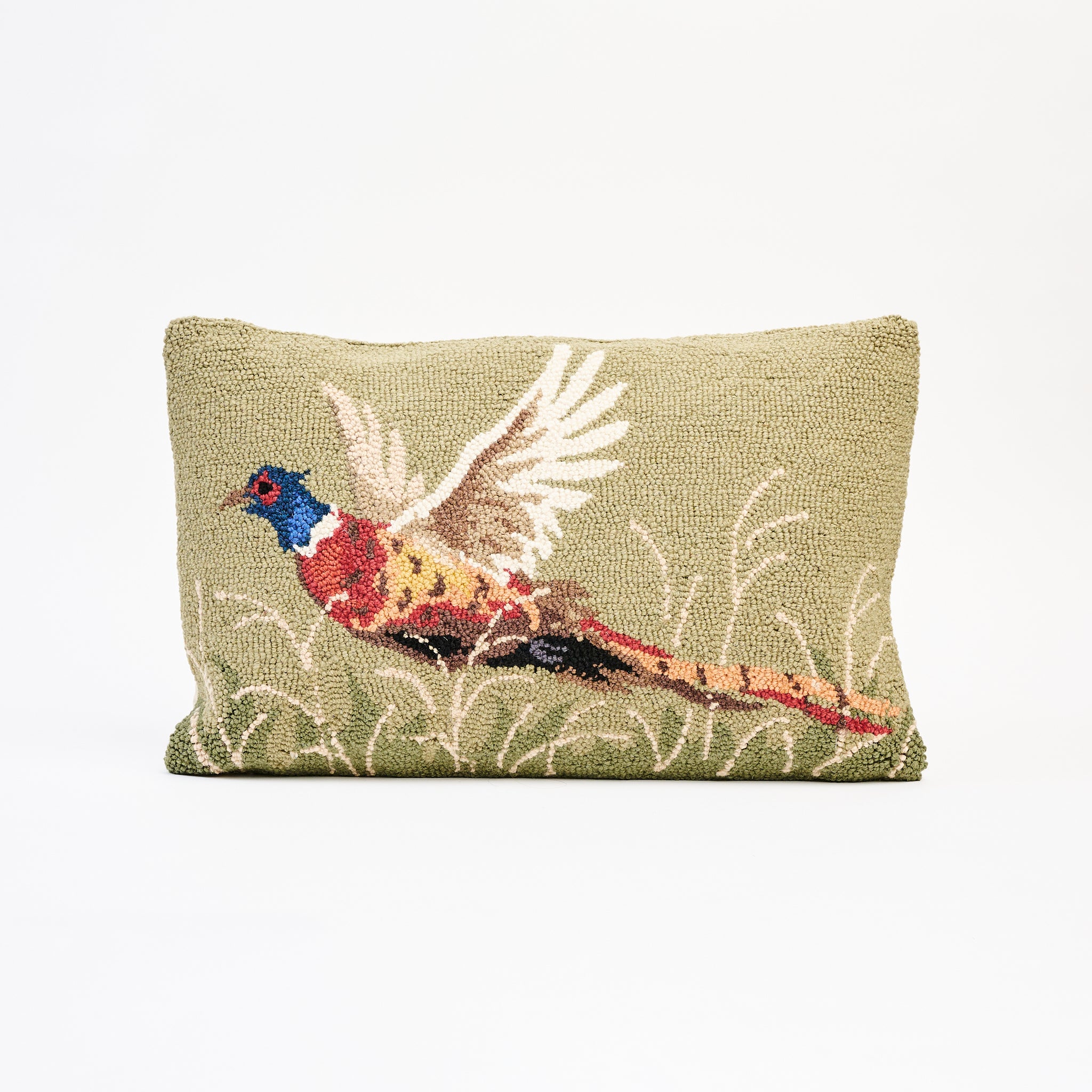 Pheasant Hand Hooked Pillow on a white background at Addison West
