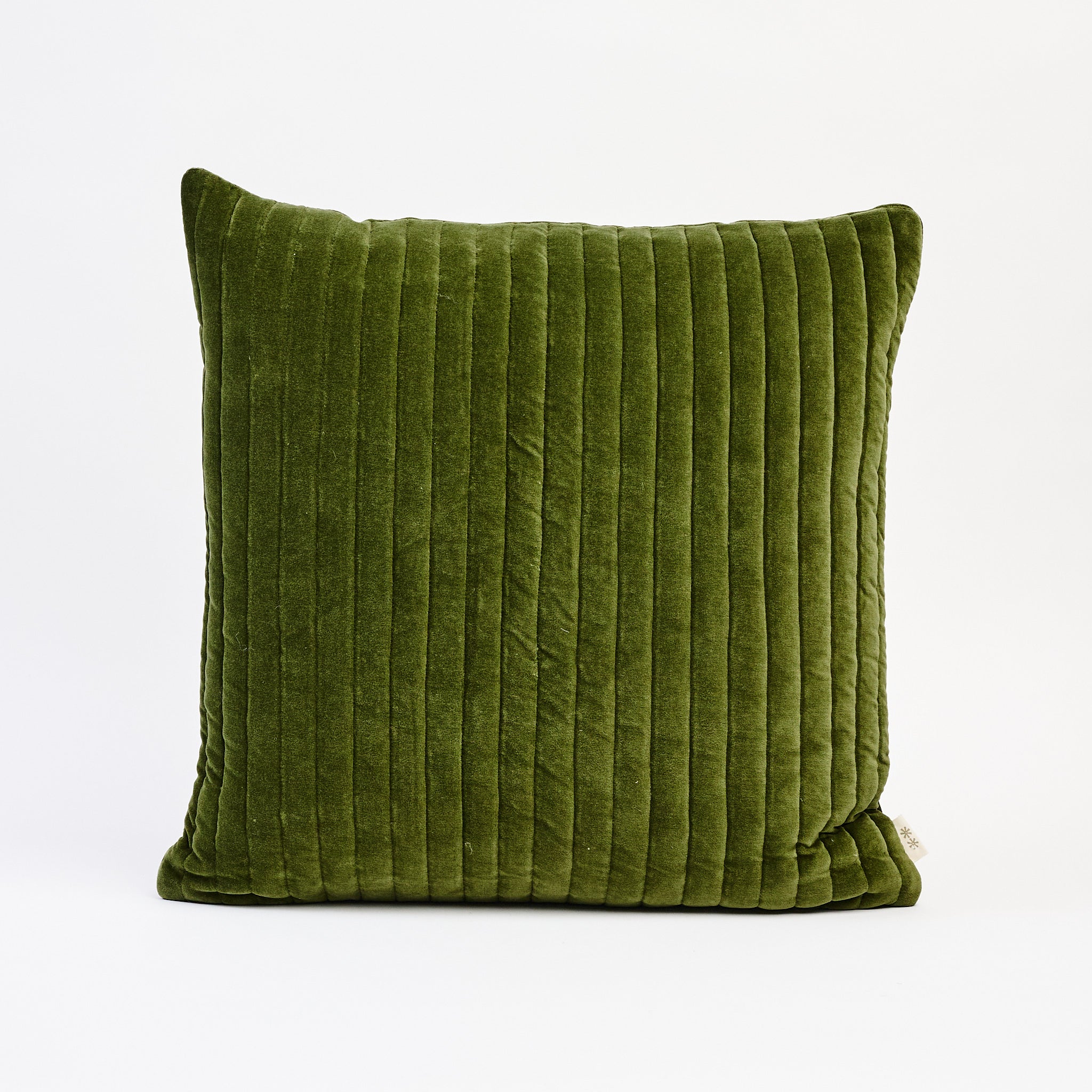Velvet Stripe 20" Pillow in Moss on a white background at Addison West