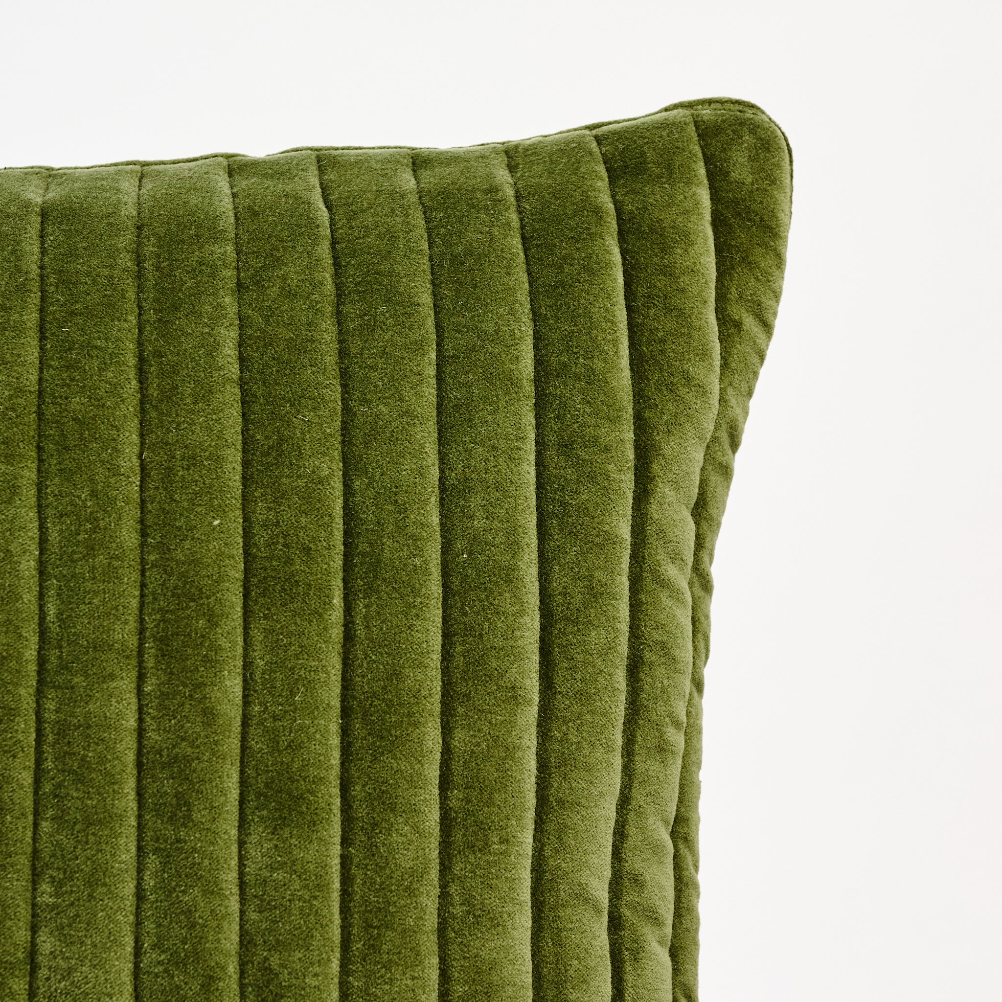 Velvet Stripe 20" Pillow in Moss on a white background at Addison West