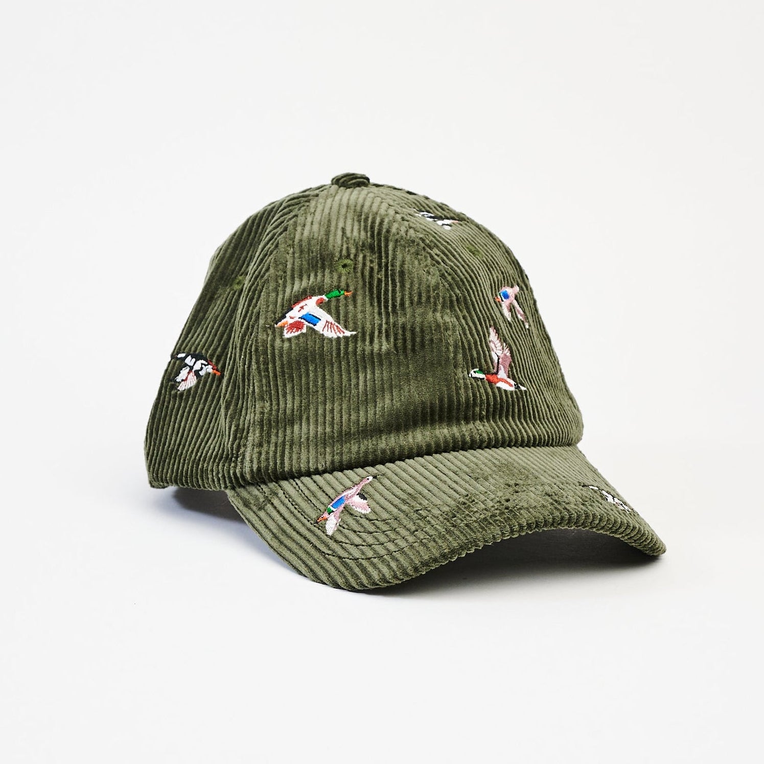 Ducks Corduroy Hat in Olive on a white background at Addison West