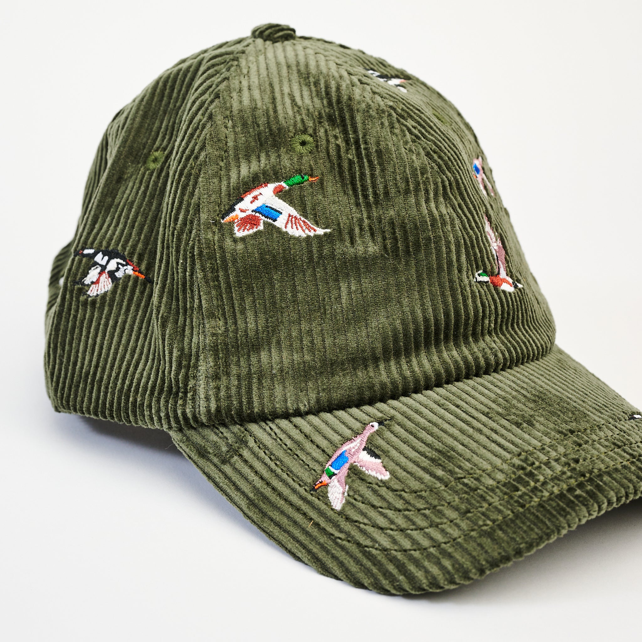 Ducks Corduroy Hat in Olive on a white background at Addison West