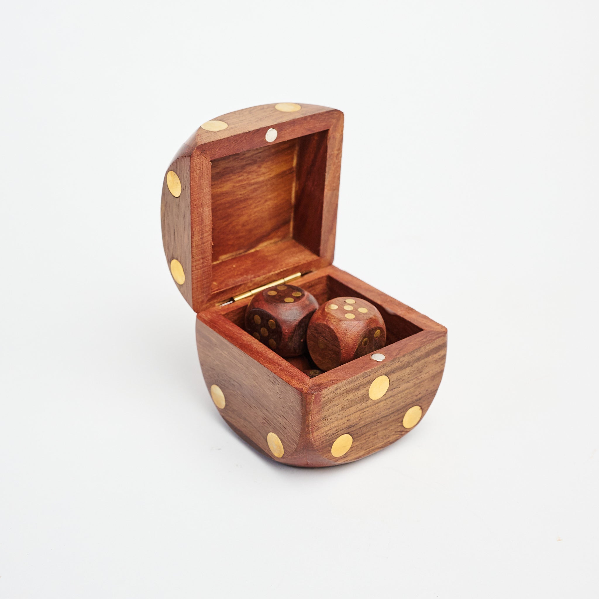 Wood Dice Box with 6 Dice on a white background at Addison West