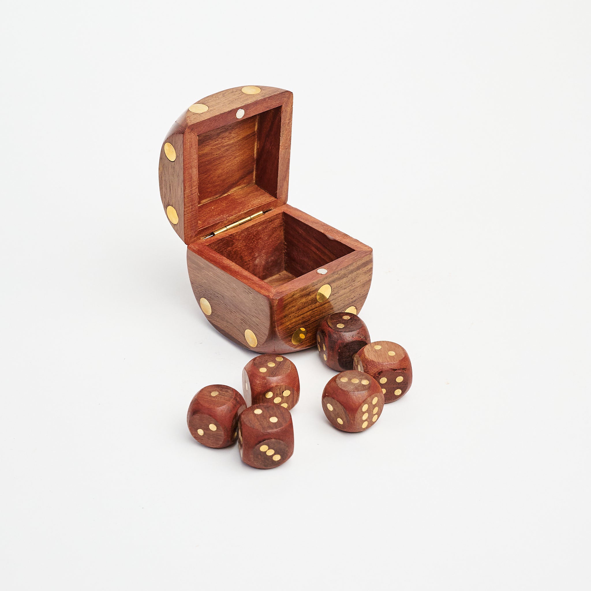 Wood Dice Box with 6 Dice on a white background at Addison West