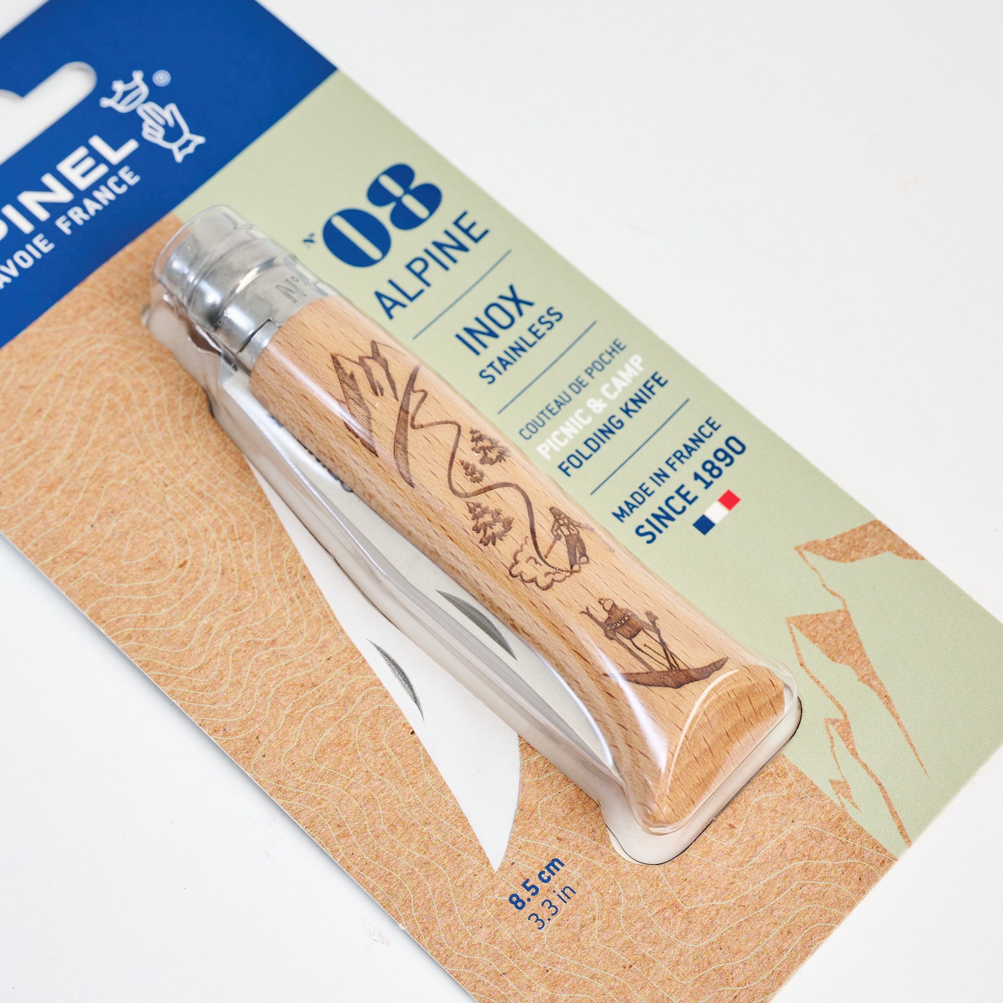 Opinel No. 08 Skiing Stainless Steel Folding Knives on a white background at Addison West