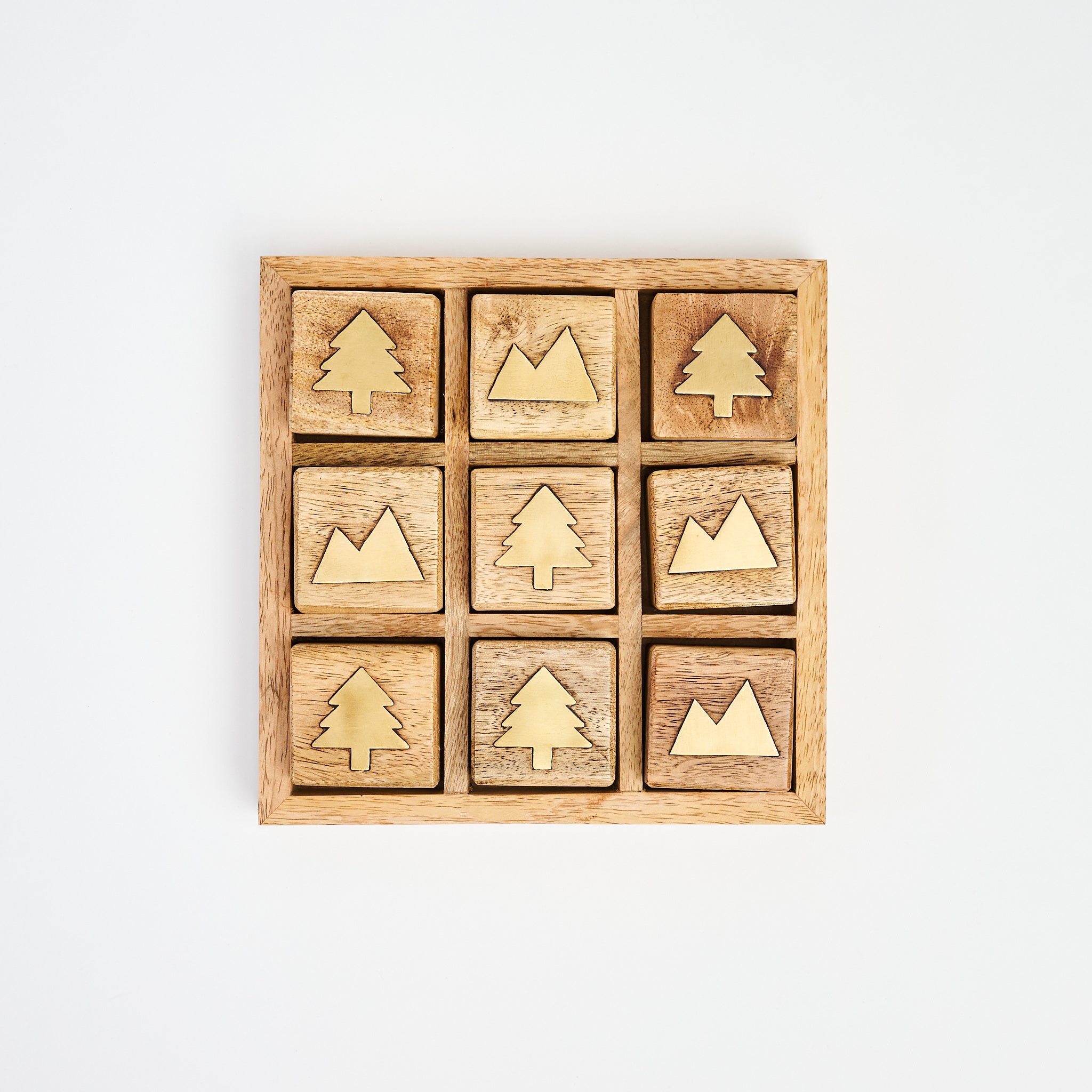 Mountain vs. Trees Tic Tac Toe Board on a white background at Addison West