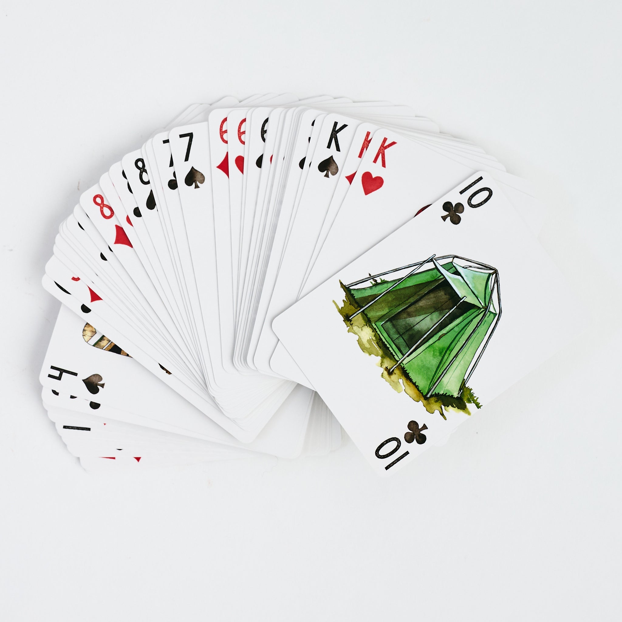 Camping Playing Cards on a white background at Addison West