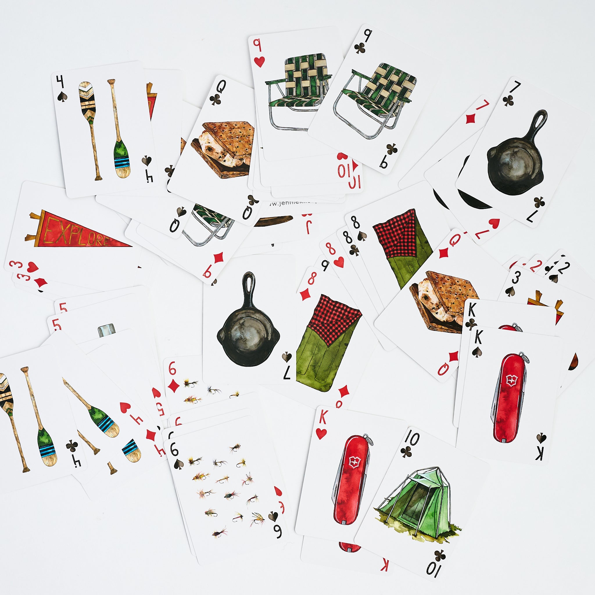 Camping Playing Cards on a white background at Addison West