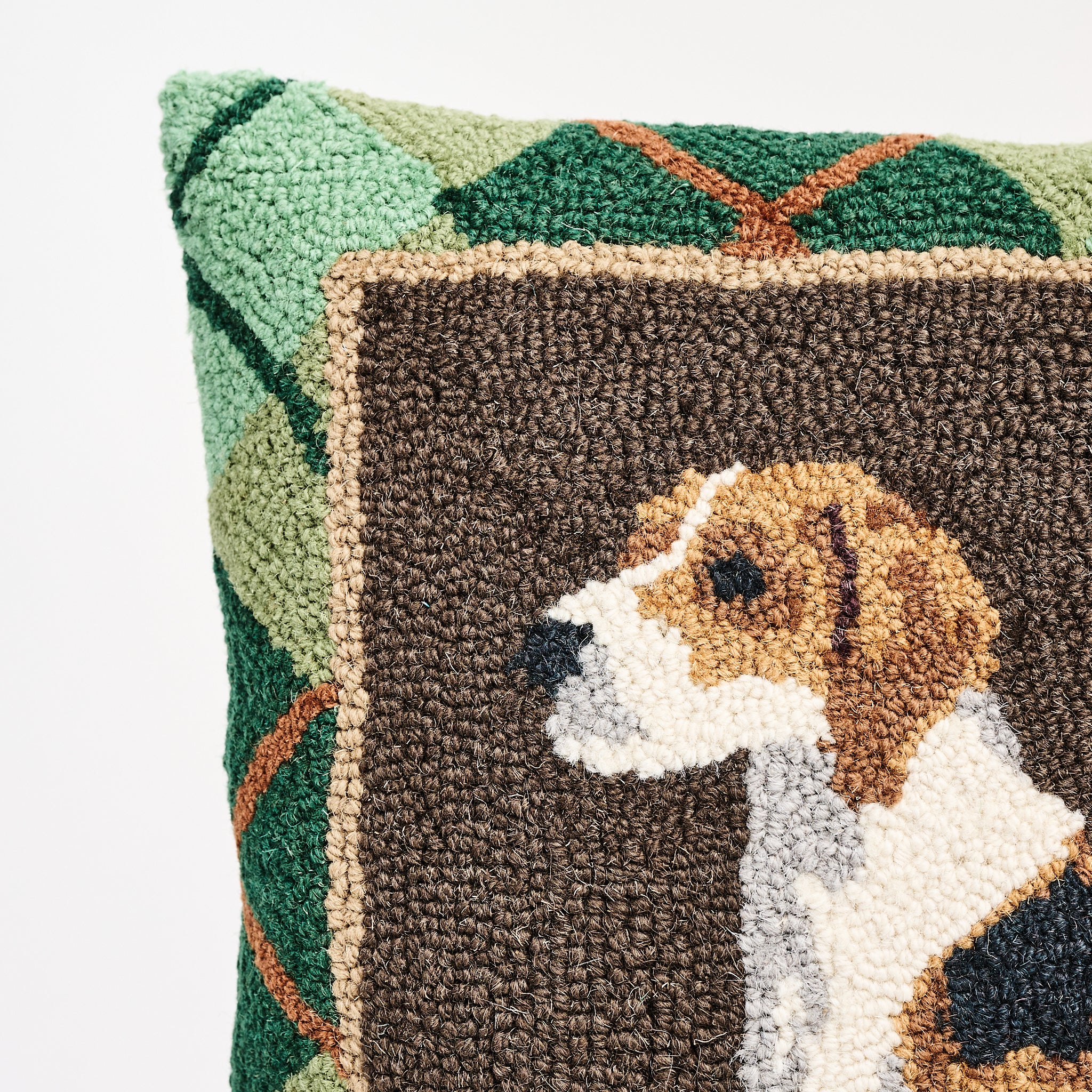 Foxhound Hand Hooked Pillow on a white background at Addison West