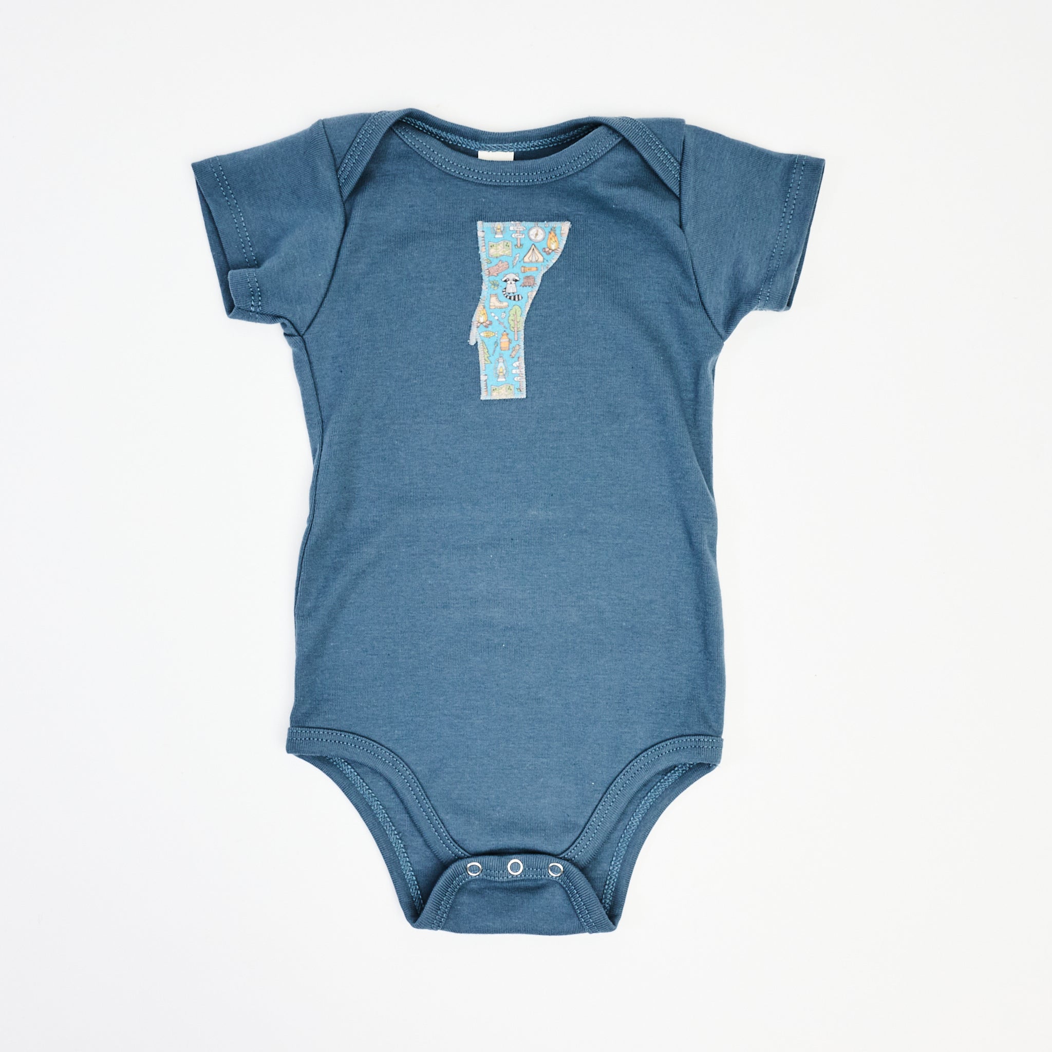 Vermont Baby Blue Bodysuit in Camp on a white background at Addison West