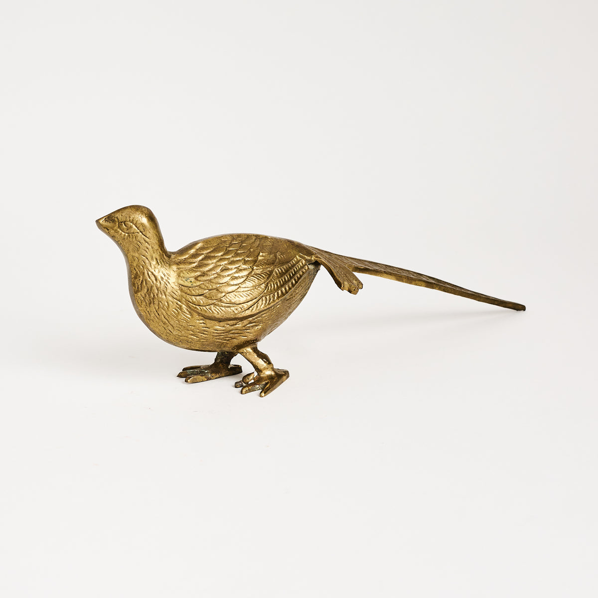 Vintage Brass Pheasant on a white background at Addison West