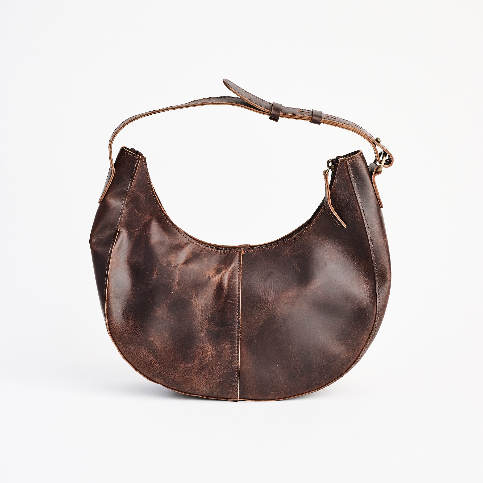 Stella Shoulder Bag in Dark Brown on a white background at Addison West