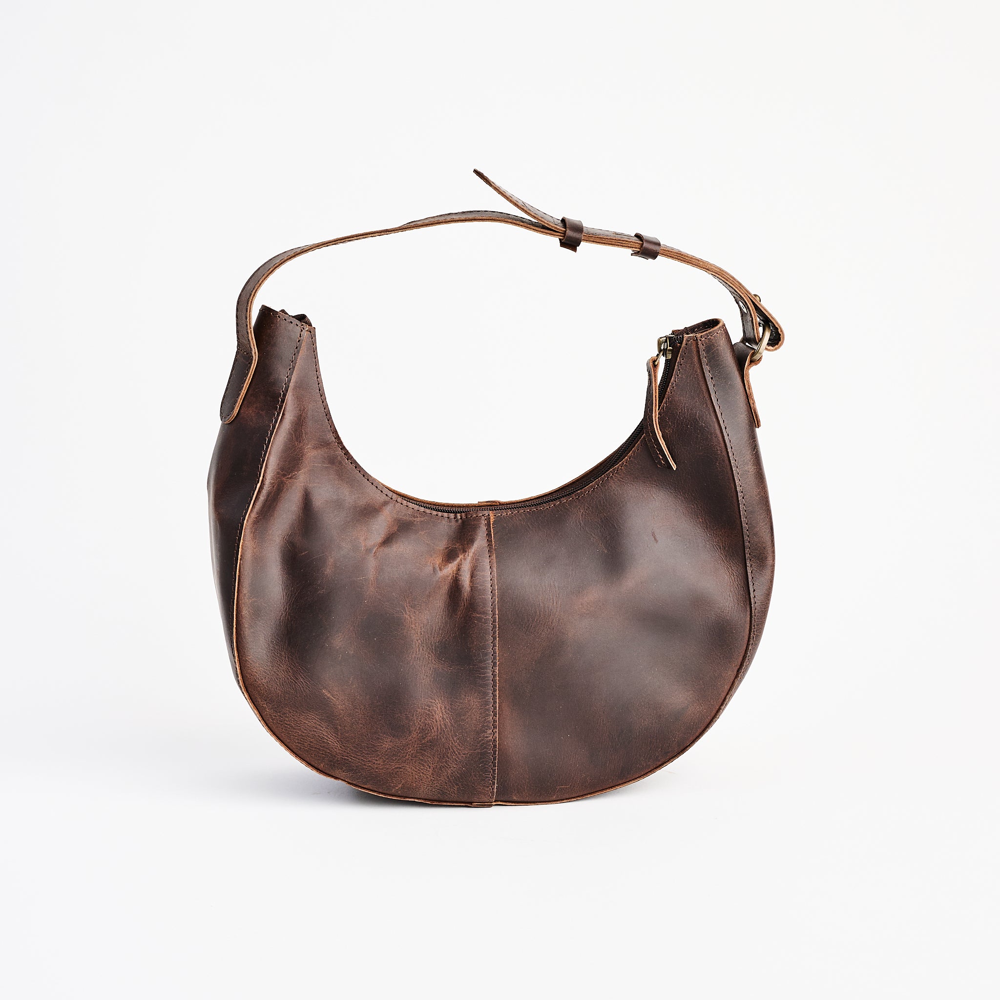 Stella Shoulder Bag in Dark Brown on a white background at Addison West