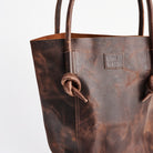 Elsie Leather Tote in Antique Brown on a white background at Addison West