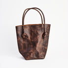 Elsie Leather Tote in Antique Brown on a white background at Addison West