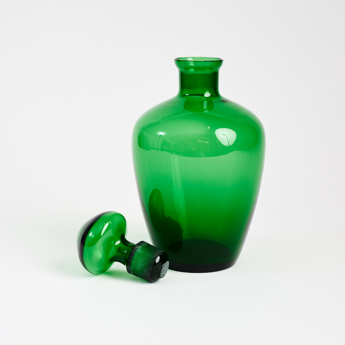 Vintage Green Glass Decanter on a white background at Addison West
