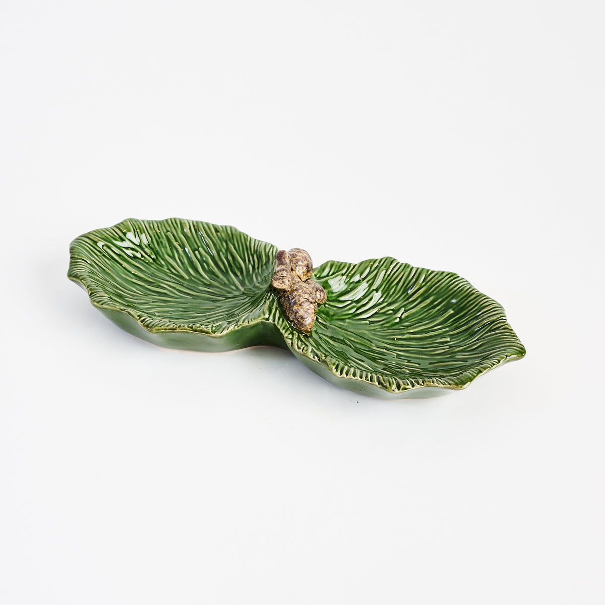 Ceramic Double Pinecone Dish on a white background at Addison West