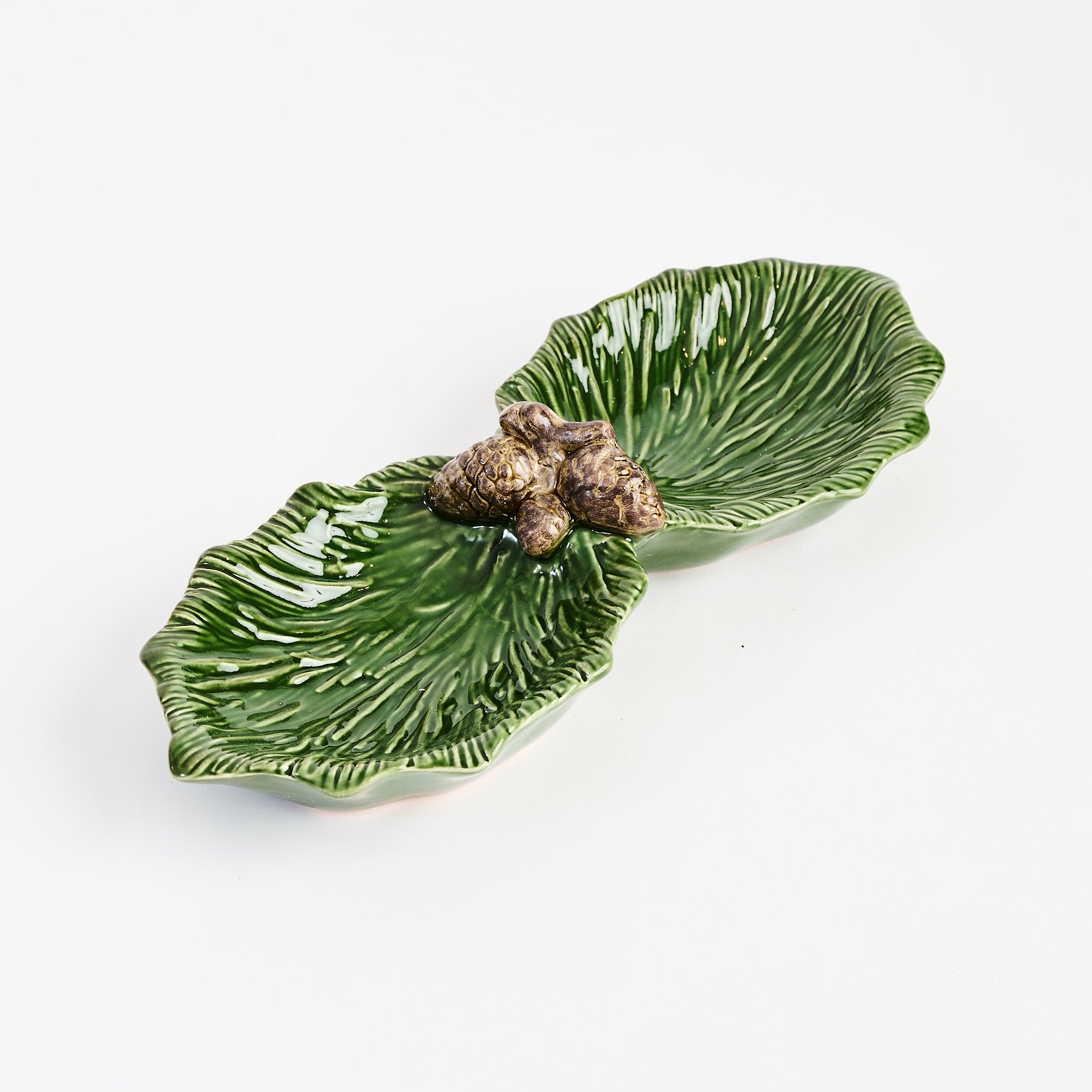 Ceramic Double Pinecone Dish on a white background at Addison West