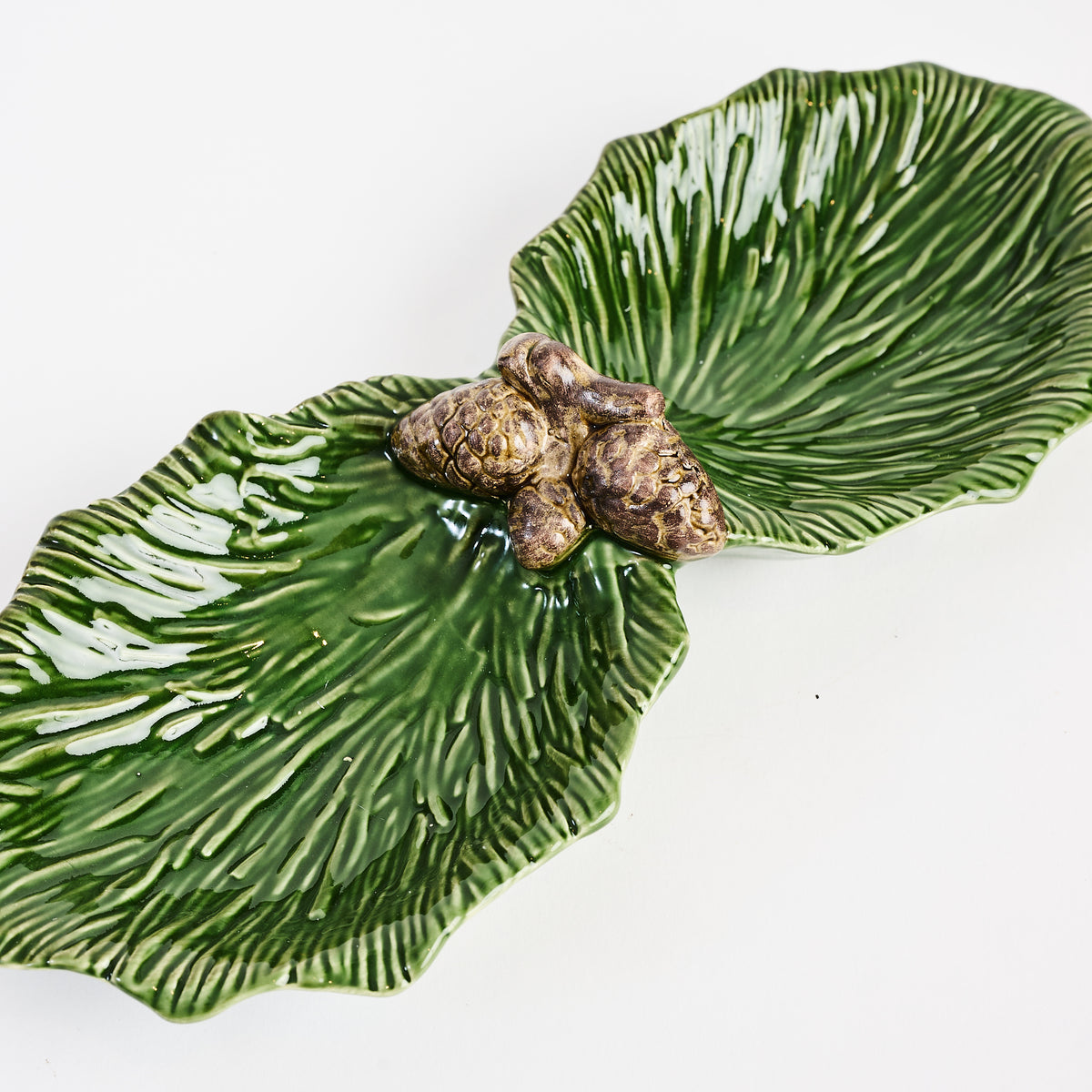 Ceramic Double Pinecone Dish on a white background at Addison West
