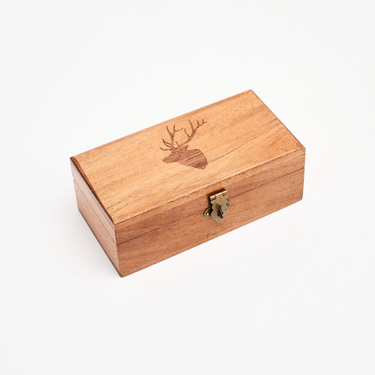 Stag Head Engraved Wood Box on a white background at Addison West