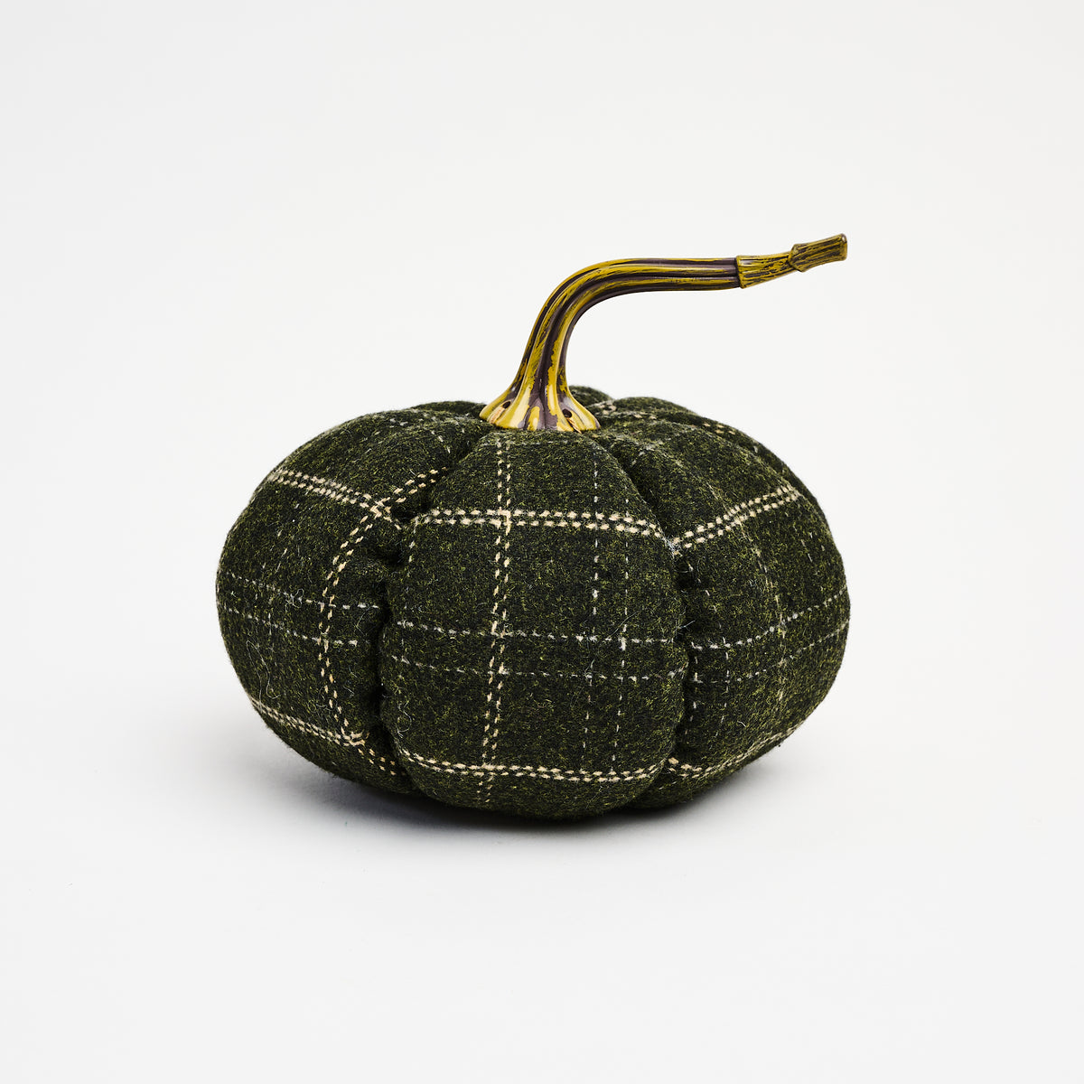 Large Green & Tan Plaid Pumpkin on a white background at Addison West