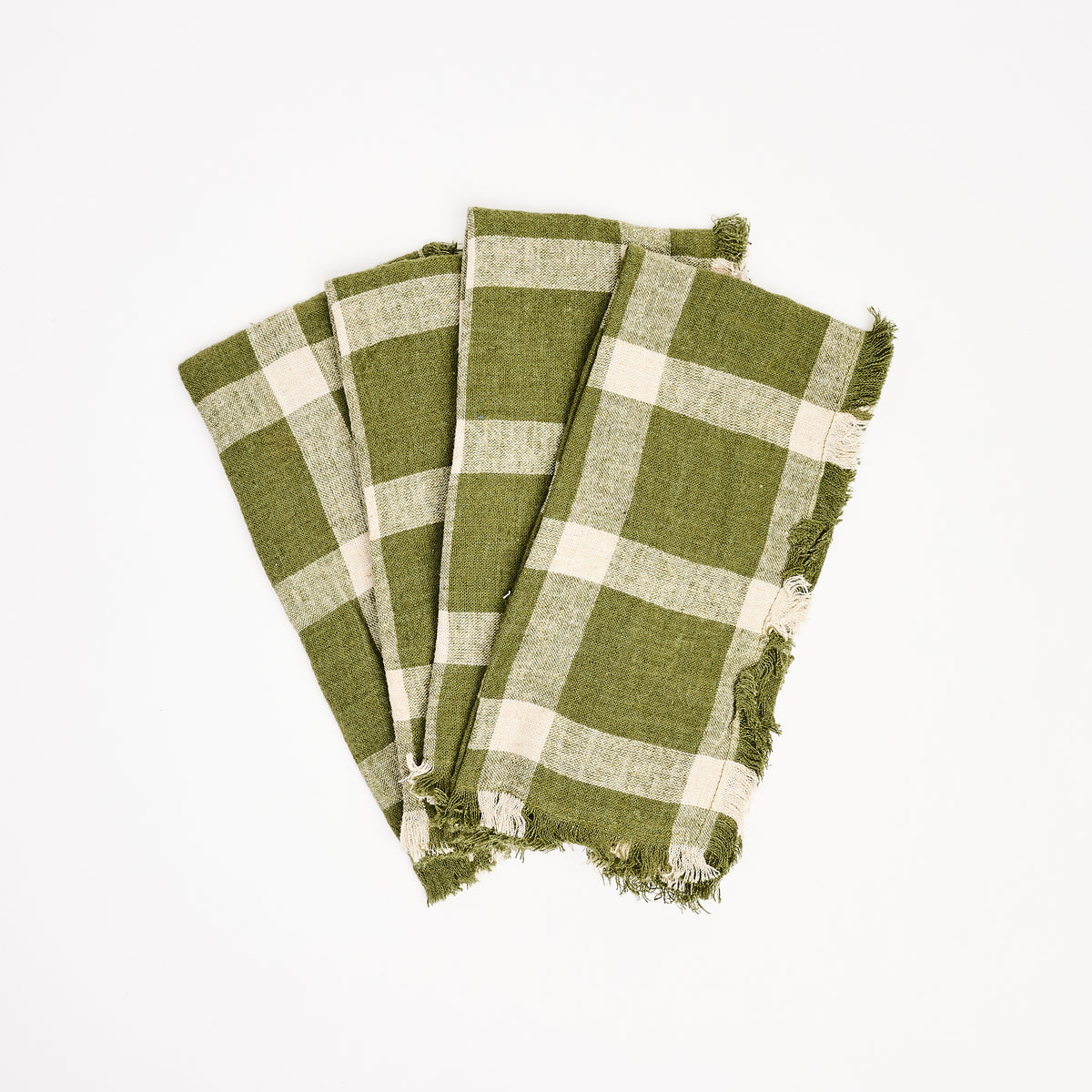 Linen Green Plaid Napkins, Set of 4 on a white background at Addison West