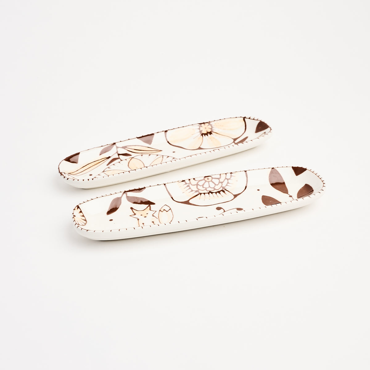 Stephanie Verdun Long Tray in Orange & Brown on a white background at Addison West