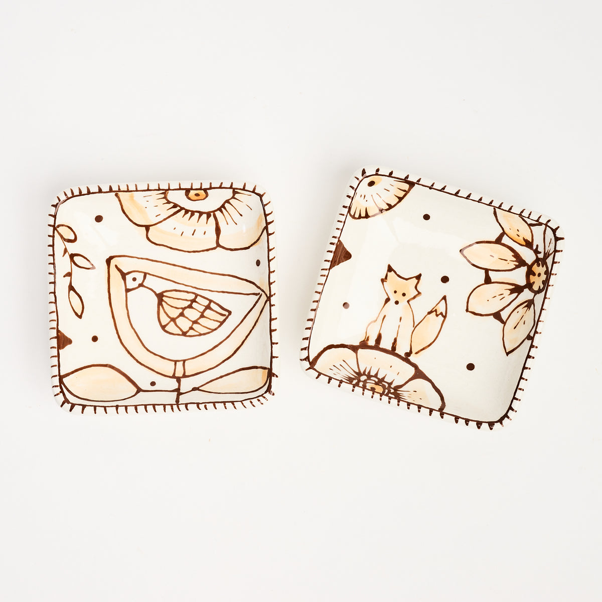 Stephanie Verdun Little Square Dish in Orange & Brown on a white background at Addison West