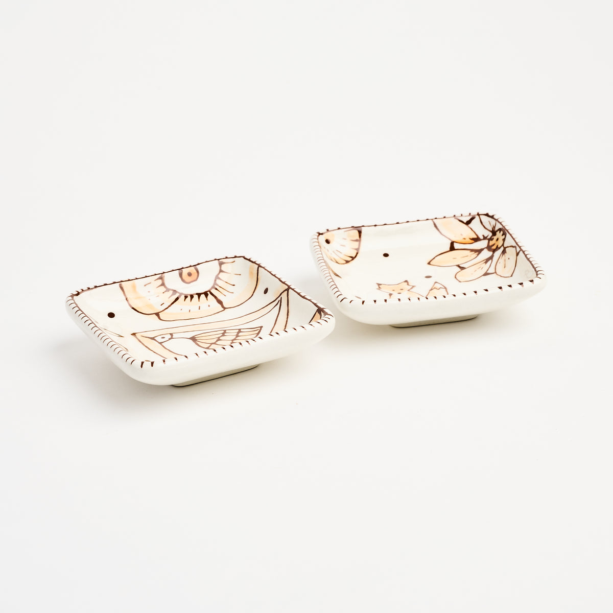Stephanie Verdun Little Square Dish in Orange & Brown on a white background at Addison West