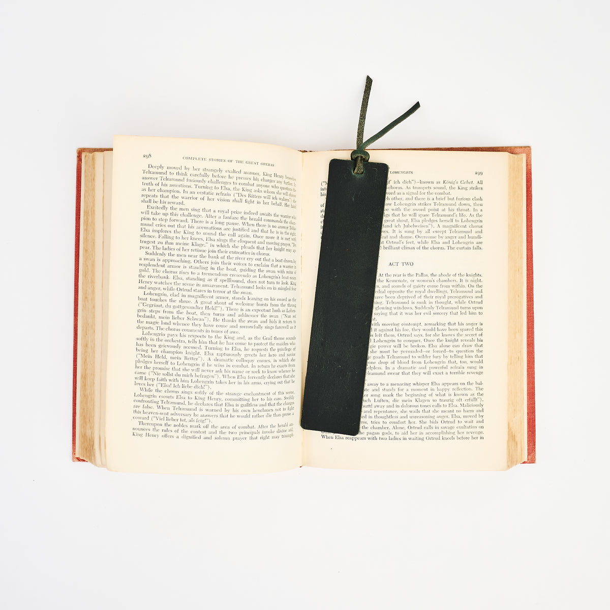 Genuine Leather Bookmark in Green on a white background at Addison West