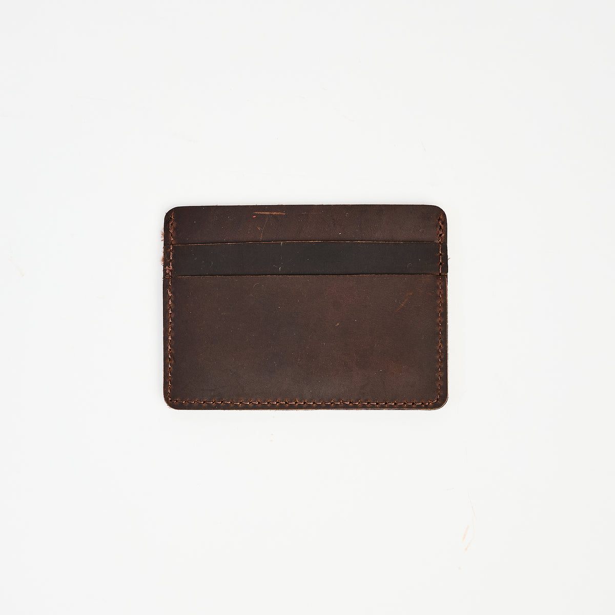 Leather Card Holder Wallet in Dark Brown on a white background at Addison West