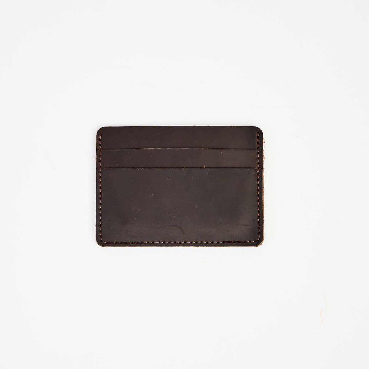 Leather Card Holder Wallet in Dark Brown on a white background at Addison West