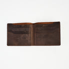 Leather Wallet Bifold Wallet in Dark Brown on a white background at Addison West