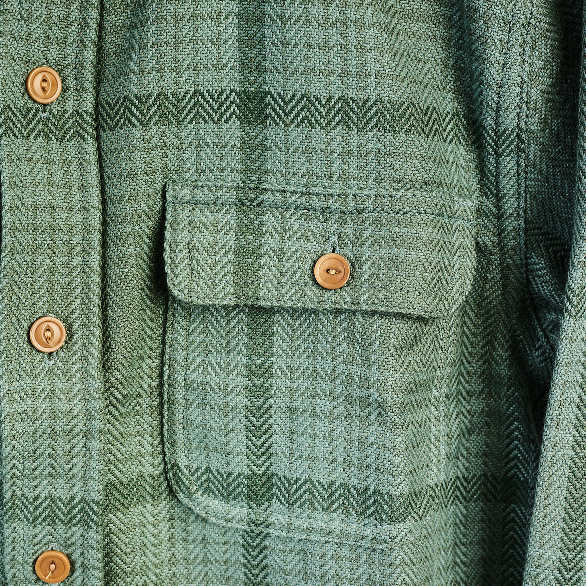 Warren Six Season Flannel in Lichen on a white background at Addison West