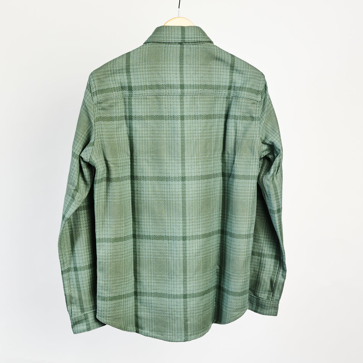 Warren Six Season Flannel in Lichen on a white background at Addison West