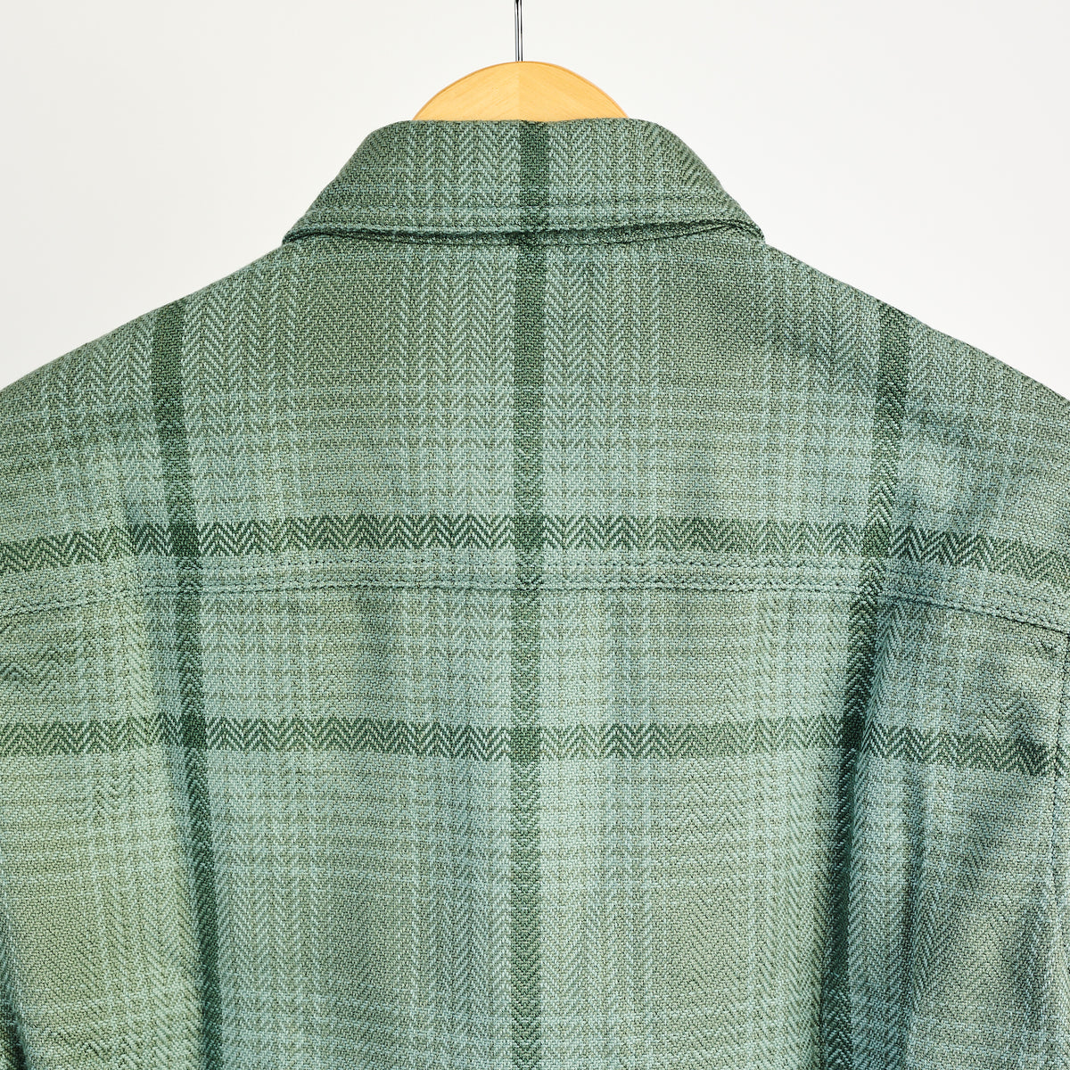 Warren Six Season Flannel in Lichen on a white background at Addison West