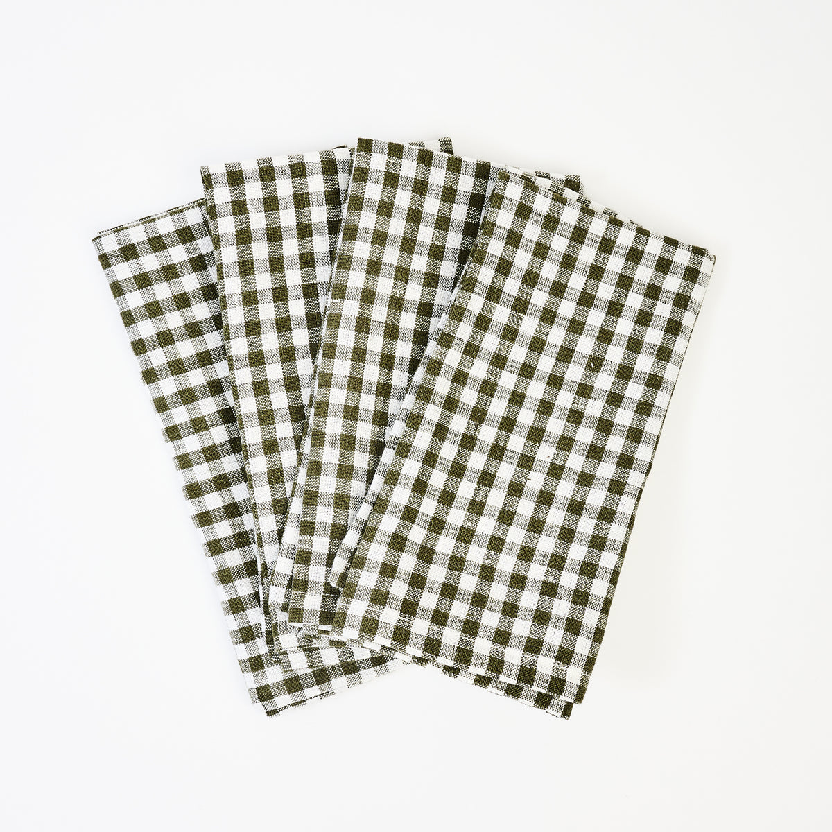 Olive Gingham Linen Dinner Napkins, Set of 4 on a white background at Addison West