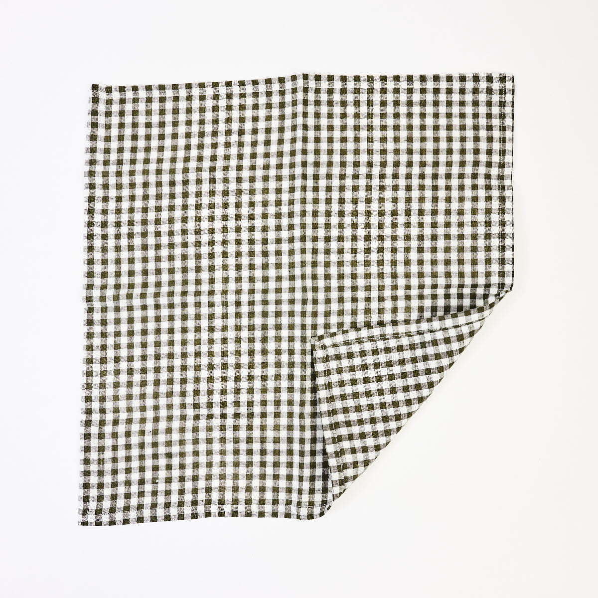 Olive Gingham Linen Dinner Napkins, Set of 4 on a white background at Addison West