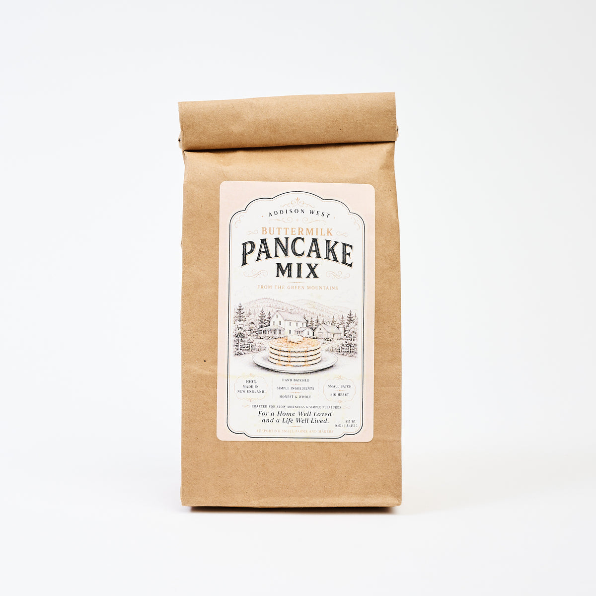 Vermont Buttermilk Pancake Mix on a white background at Addison West