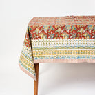 Bohemian Block Print Tablecloth, 70" x 126" on a white background at Addison West